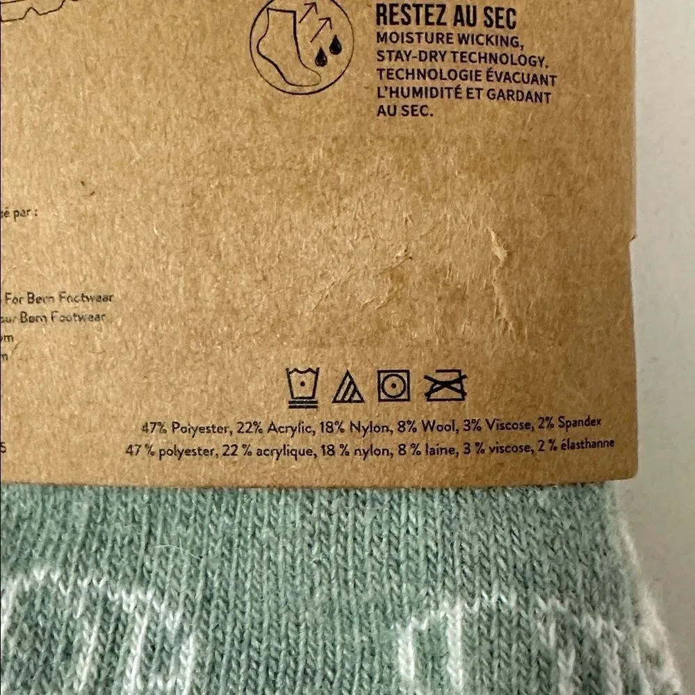 BORN OS Green White Pink Printed Fall Wool Blend Quarter Outdoor Warm Socks 4pk